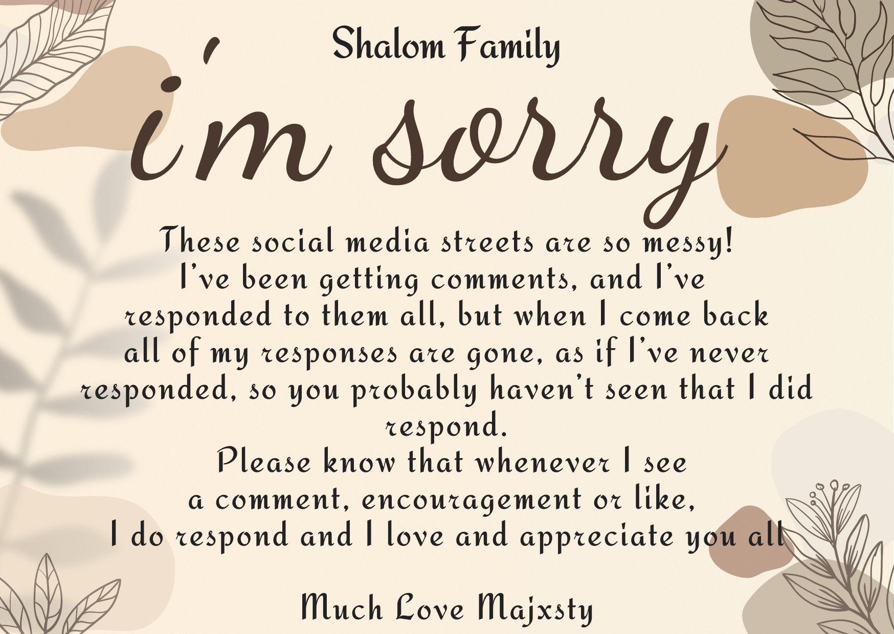 I’M SORRY… A MESSAGE TO THE FAMILY????? – MUSIC MESSAGE MINISTRY